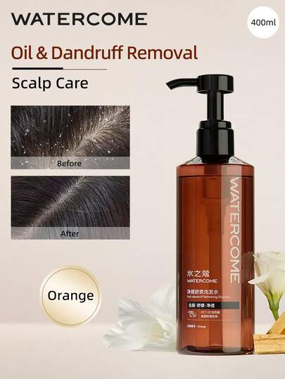 WATERCOME 400毫升去屑清爽洗发露，萃取天然山茶花油，滋养头皮，蕴含5种舒缓植物萃取精华，散发怡人橙香，日常护发