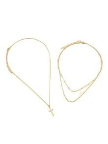 Golden Layered Pearl Cross Necklace Exquisite Artificial Multi Layer Womens Jewelry Holiday Gift Daily Fashion Necklaces