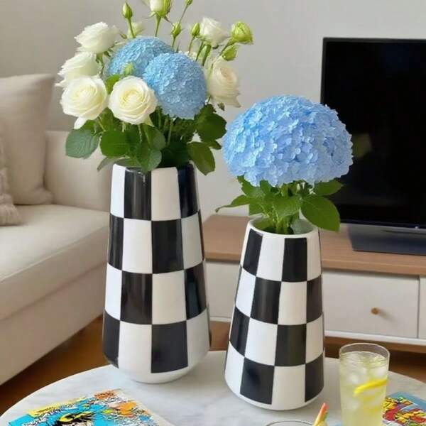 Vaso de cerâmica listrado moderno de 1 peça, ideal para decoração de sala de estar, presente perfeito para inauguração de casa ou ano novo (sem flores), decoração de vaso de cerâmica | Vaso de cerâmica listrado | Design decorativo