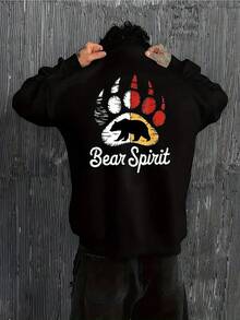 Men's Bear Paw & Bear Spirit Graphic Sweatshirt - Loose Fit Brown Bear Print Hooded Pullover, Long Sleeve Casual Winter Sweater For Outdoor Activities, Gym & Casual Attire - Machine Washable,Fall Hoodies,Men's Fall Clothes,Street Wear,Halloween,Mens Hoodies,Y2k Clothes,Jesus Hoodie,Thanksgiving Day,Nightmare Before Christmas,Christmas - màu đen - Xem 1
