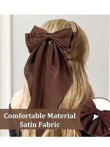 4 Pcs Large Big Oversized Satin Hair Bows With Long Tail Brown Series Elegant Bow Hair Clips French Barrettes Hair Clips Accessories For Women Daily Wear Suitable For Festival Valentine's Day Gifts For Women Outdoor Decor Claw Clips, Hair Slide, Hair Barrettes