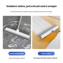 Brosse de nettoyage pour sol et mur 2-en-1, brosse à récurer en silicone avec raclette - manche long, convient pour la salle de bain, les toilettes, les fenêtres et le verre, pour nettoyer les poils d'animaux de compagnie