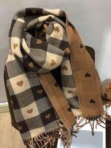 1pc Women's Autumn/Winter Heart-Shaped Scarf, Plaid Warm Scarf/Shawl, Thick Oversized Blanket Scarf, Suitable As Gift For Dress - Multicolor - View 7