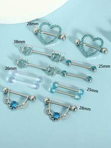 Set de 12 piezas de 14G Anillos para pezones de acero quirúrgico para mujeres con corazones de circonita y mariposas, un regalo ideal para San Valentín, Mamá, Madre, Día de la Madre - mezclar anillo de pezón - Ver 20