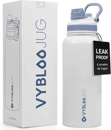 Termo de Acero Inoxidable, Termo de Agua con Doble Pico, Agua Fría (24 horas) o Caliente (12 horas), con Popote y Tapa Antigoteo, con Asa para Transportar (40 oz / 1200 ml, Obsidiana) - Perla - Ver 13