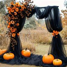 Cortina de veludo preto/branco/champanhe profundo de Halloween de 1 peça de 787,4 polegadas - Decoração de atmosfera de terror de tamanho grande, adequada para arcos ao ar livre, cerimônias de igreja e cenários de festa, sem penas, material de poliéster, decoração de Halloween, estilo gótico, material leve, cortina de alta qualidade, cenário de evento, planejador de eventos, decoração assustadora para casa - Preto - Ver 5