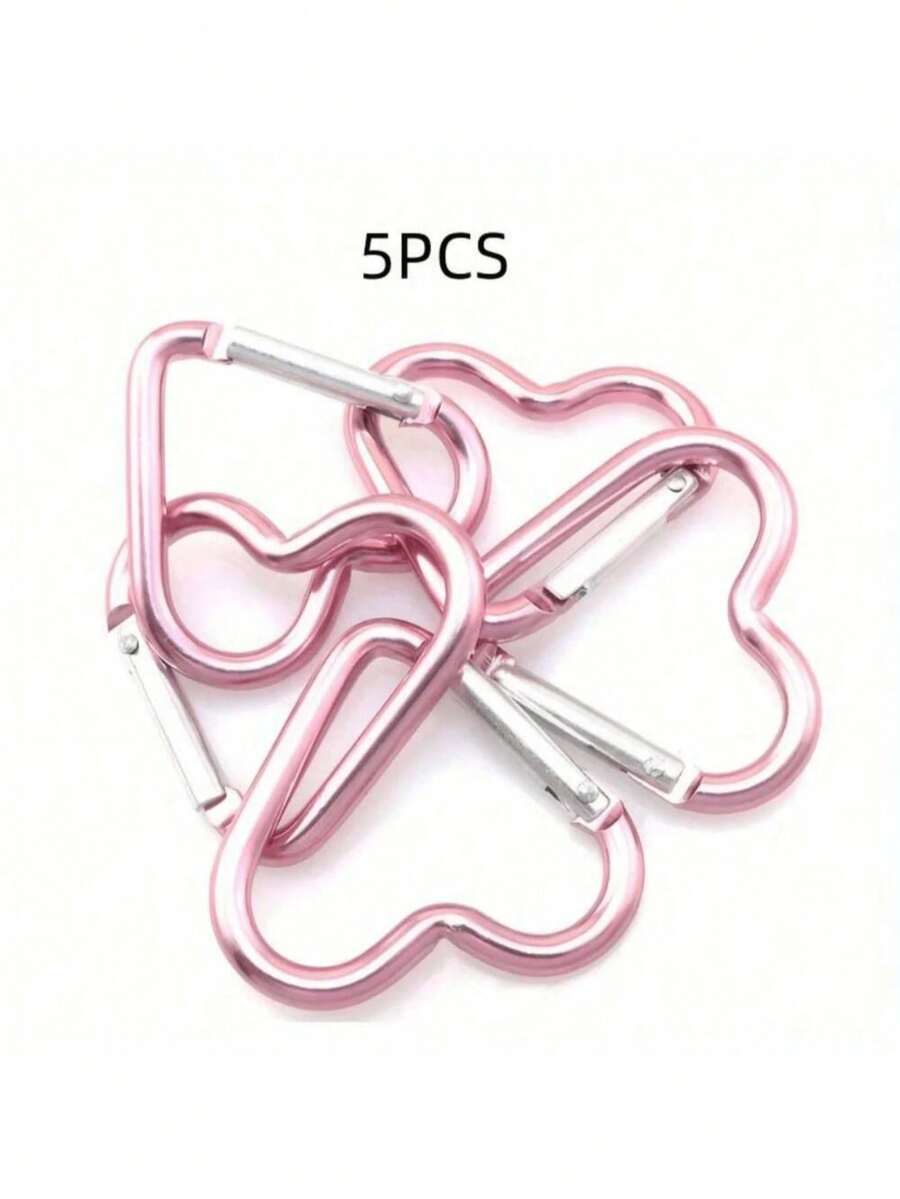 5pcs Heart-Shaped Spring Hook, Aluminum Alloy Carabiners For Men And Women, Use For Outdoor Climbing, Backpack And Daily Wear Car Accessories Cute Goth Y2k - Pink - View 1