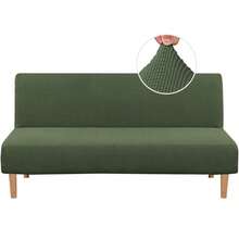 PRINCEDECO Armless Futon Cover Stretch Sofa Bed Slipcover Protector Elastic Feature Rich Textured High Spandex Small Checks Jacquard Fabric Futon Cover, Machine Washable - Bronze Green - View 8