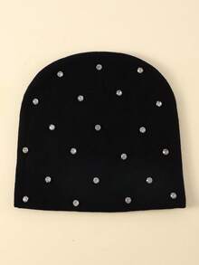 1pc Women's Fashion Rhinestone Plain Solid Color Minimalist Jacquard Beanie Hat, Suitable For Autumn/Winter Warmth And Daily Wear - Rhinestone - View 4