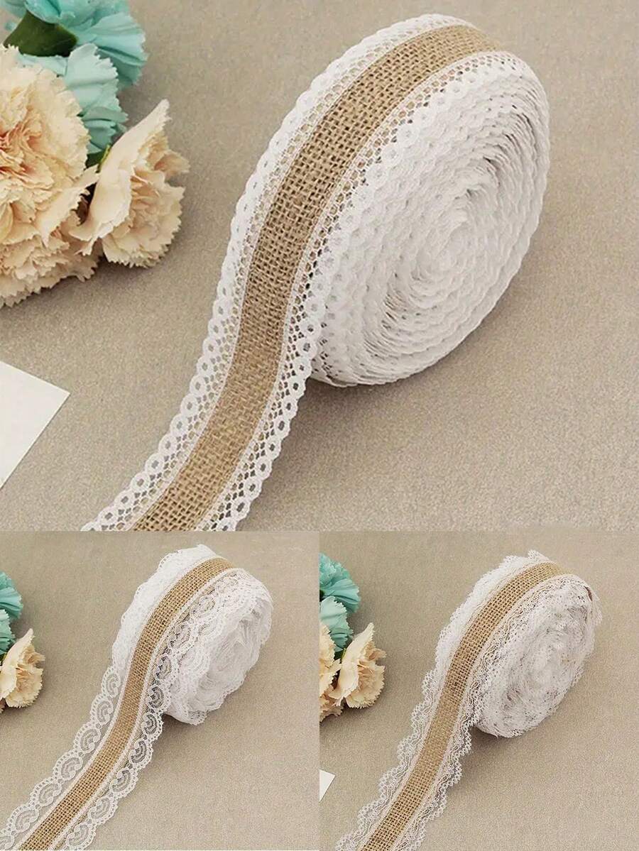 1 pièce Ruban de toile de jute DIY, 200 cm/2,19 yards Emballage cadeau en lin DIY, Décoration de mariage et de fête, Convient pour la maison, les mariages, les fêtes et l'artisanat, les ornements d'anniversaire et de fête, Rouleau de dentelle en lin fait main