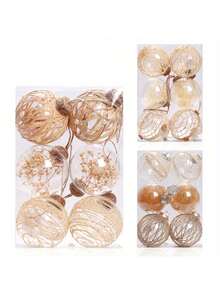 1 set/6 buc. Set ornamente de Crăciun bej cu globuri, set de globuri de Crăciun cu sfoară transparentă PET, decorațiuni rustice pentru bradul de Crăciun, potrivite pentru decorul camerei, decorul casei, decorul dormitorului, decorațiuni de Crăciun, decorul de perete, decorul de Crăciun pentru casă, decorațiuni de ziua de naștere