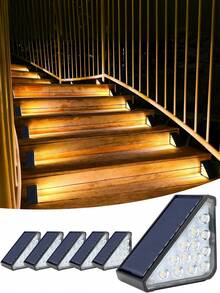 2/4pcs Warm Light 13LED Solar Stair Lights, Outdoor Safety Lighting Ground Lights, Warm LED Night Lights, Triangular Minimalist Stair Lights, Auto On/Off Daytime, Semi-Recessed Installation, Lithium Battery, Solar Powered Charging, Outdoor Garden Decor, Outdoor Lighting | Modern Stair Lighting | Solar Charging Lights, Garden, Entrance, Hallway, Walkway, Patio, Party Decor Lights, Christmas Decor, Halloween Decor, Indoor/Outdoor Floor Decor, Camping Decor - Step Light-warm Color - View 1