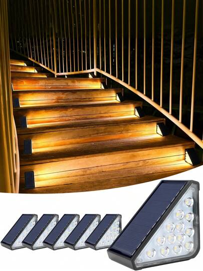 2/4pcs Warm Light 13LED Solar Stair Lights, Outdoor Safety Lighting Ground Lights, Warm LED Night Lights, Triangular Minimalist Stair Lights, Auto On/Off Daytime, Semi-Recessed Installation, Lithium Battery, Solar Powered Charging, Outdoor Garden Decor, Outdoor Lighting | Modern Stair Lighting | Solar Charging Lights, Garden, Entrance, Hallway, Walkway, Patio, Party Decor Lights, Christmas Decor, Halloween Decor, Indoor/Outdoor Floor Decor, Camping Decor