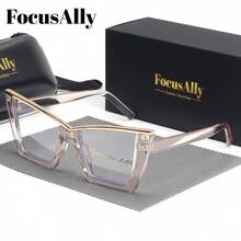 2D Flat, FOCUSALLY Unisex Square Retro Simple Glasses - Large Full Frame Black And Gold Embellishments, Lightweight Plastic Frame With Protective Case, Fashionable Unisex Daily Glasses, Cat Eye Design, Durable Frame, Retro Style, High-Quality Lenses,  Accessories - Đen và vàng - Xem 7