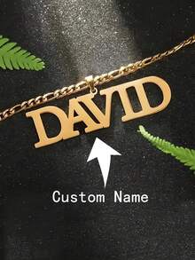 1Pc Custom Name Necklace For Men Personalized Nameplate Pendant Fashionable Elegant Style Stainless Steel Figaro Chain Father's Day Ideal Custom Jewelry Christmas Gift - Gold 3 - View 2