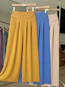 女士热销亚麻混纺宽松波西米亚风格度假裤 - 黃色 - 查看 1