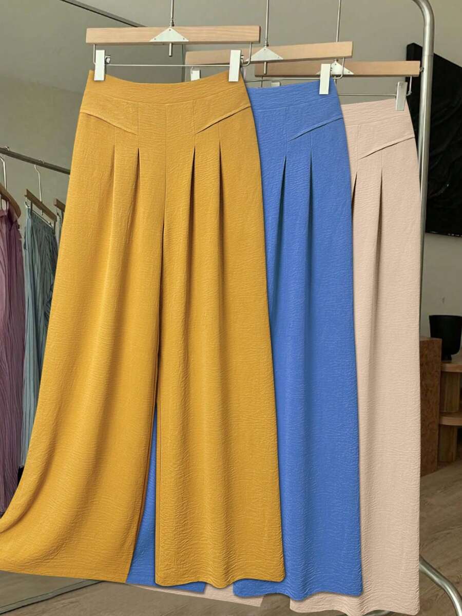 女士热销亚麻混纺宽松波西米亚风格度假裤 - 黃色 - 查看 1