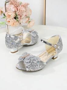 兒童高跟涼鞋夏季女孩蝴蝶結細節公主鞋