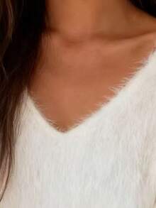 Casual Solid Color Soft Fleece Pullover White - White - View 3