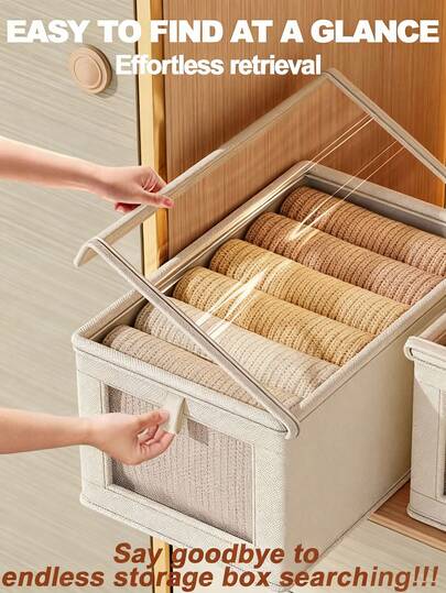 1pc Oxford Cloth Window-Visible Lidded Clothes Storage Box - Home Use Fabric Clothing Organizer, Large-Capacity Dustproof Foldable Garment Chest, Multifunctional Wardrobe Storage Container