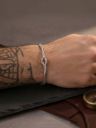 1 pieza Pulsera de acero inoxidable con cadena de hueso de serpiente de doble capa y estilo minimalista de moda para hombres, para uso diario