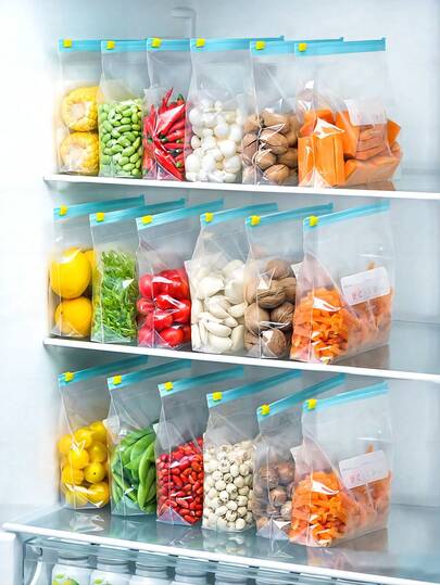 45 piezas de bolsas de almacenamiento de alimentos resellables (contiene 10 bolsas grandes + 15 bolsas medianas + 20 bolsas pequeñas), bolsas congeladoras reforzadas, aptas para calentamiento en microondas, azul, utilizadas para la conservación y organización de alimentos de larga duración, bolsa de plástico transparente con cierre, adecuada para la separación y recolección de alimentos de cocina, almacenamiento de aperitivos