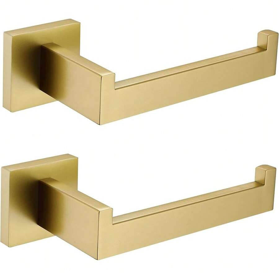 Tastos Toilettenpapierhalter, gebürstetes Gold, Toilettenpapierrollenhalter, Spender und Aufhänger, Wandmontage, für Bad und Küche, Edelstahl, moderner quadratischer Stil, 2er-Set - Mehrfarbig - Übersicht 1