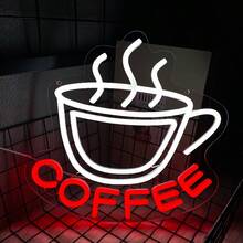 咖啡霓虹灯、咖啡杯 LED 标志、悬挂咖啡吧商业墙艺术标志霓虹灯、USB 供电明亮咖啡标志，适用于咖啡吧配件、咖啡馆、咖啡角、餐厅、节日、生日派对、家居装饰，易于安装。 - 多色光 - 查看 11