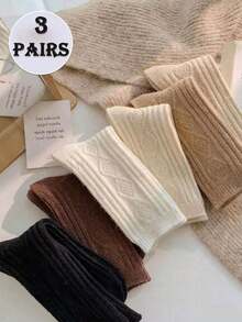 1/2/3 أزواج (عشوائي) جوارب شريطية مربعة Ins جوارب نوم شتوية ناعمة للنساء جوارب صوفية لطيفة، مناسبة للارتداء اليومي