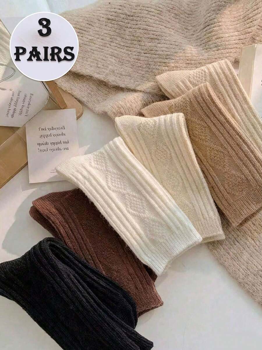 1/2/3 أزواج (عشوائي) جوارب شريطية مربعة Ins جوارب نوم شتوية ناعمة للنساء جوارب صوفية لطيفة، مناسبة للارتداء اليومي