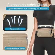 Cangurera Mujer y Hombres con Soporte Delgado para Pasaporte y Cremallera Invisible,Cinturón de Viaje con Tecnología Bloqueo RFID, Riñonera para Viaje, Deporte, Running, Ejercicio (Negro) - Caqui - Ver 11