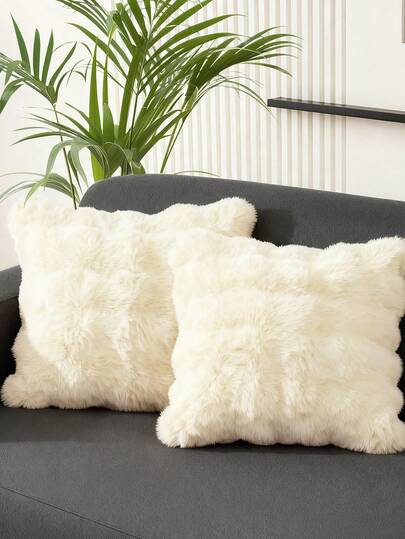 1pc Solid Color Plush Cushion Cover, Multi-Color Options, Faux Fur Cozy Soft Striped Decorative Throw Pillow Cover, Warm And Comfortable, Plush Surface, Zipper Closure, Suitable For Living Room, Bedroom, Party Decoration,Insert Not Included, Fits 12x20/16x16/18x18 Inch, Machine Washable, Autumn Decor, Winter Decor, Room Decor