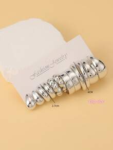 Set Anting-Anting Plastik ABS Berlapis Perak Metalik Modis 1-18 Pasang, Anting-Anting Geometris Minimalis Ramah Kulit, Cocok untuk Pemakaian Sehari-hari - Perak - View 12