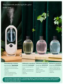 Un diffuseur d'arômes intelligent blanc, diffuseur d'huiles essentielles pour la maison au design minimaliste et moderne, avec 5 modes de fonctionnement et un éclairage ambiant romantique et coloré. Rechargeable par USB. Disponible avec un choix de sets d'huiles essentielles parfumées de 1 ou 3 bouteilles. Convient pour les chambres à coucher, les salons, les bureaux, les pièces pour animaux de compagnie et la désodorisation de la salle de bain. Également idéal comme décoration de fête, décoration d'intérieur ou cadeau de Noël.