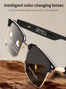 1pc Smart Glasses New Wireless Headset Black Technology Men And Women Outdoor Cycling Sports Navigation Voice Listening To Music Call Voice Assistant Wake Up Remote Control Photo Apple Android Phone Universal Anti-Ultraviolet Sun Sunglasses Lens Automatic Color Change Suitable For A Variety Of Face Shapes