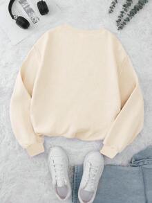 女式超大圆领长袖休闲运动衫，绣有“圣诞姜饼面包店”图案，适合秋冬季的节日/丑陋圣诞运动衫 - 淺杏色 - 查看 3