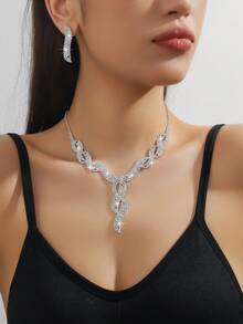 3pcs/Set Fashionable New Diamond Studded Women's Jewelry Necklace, Earrings, Elegant Women's Jewelry Set, Suitable For Women To Wear In Daily Wear, Engagement, Wedding, Party, Banquet Occasions, The Best Choice For Holiday Gifts.