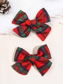 2pcs Christmas Classic Plaid Bow Hair Clip For Kid Girl,Red And Green Gingham Hairpin For Fall And Winter Daily,Gift For Daughter,Girl Hair Accessory - Multicolor - View 8