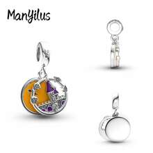 Manyilus Manyilus Original Sterling Silber Halloween Charm Kollektion: Halloween leuchtender Magie Charm, Halloween schwarze Spinnen Charm, Halloween Schloss Charm, Halloween kleiner Teufel Charm, Halloween Fledermaus Charm, Heiliger Glanz Kreuz Charm.