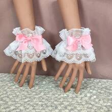 Lace Ruffle Bow Decor Wrist Cuffs, Multi-Color, Maid Costume, Wedding Party Summer - Multicolor - View 3