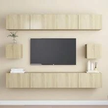 Set di mobili TV Larryhot da 6 pezzi in legno ingegnerizzato di quercia Sonoma, resistente, facile da montare, ottimo per l'arredamento della casa - Castano - Visualizzare 1