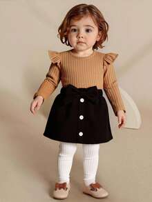 SHEIN Elladie kids 女婴荷叶边T恤和蝴蝶结前裙 - 彩色 - 查看 1