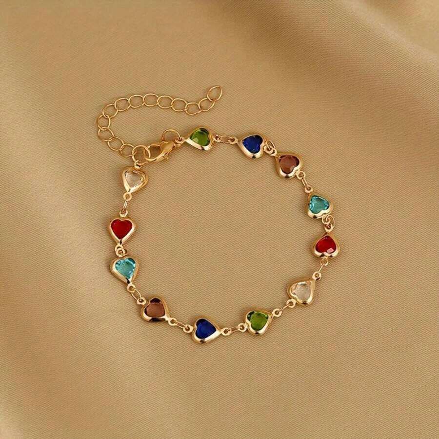 Women's Simple & Stylish Candy-Colored Heart-Shaped Bracelet - Ideal Gift For Loved Ones
