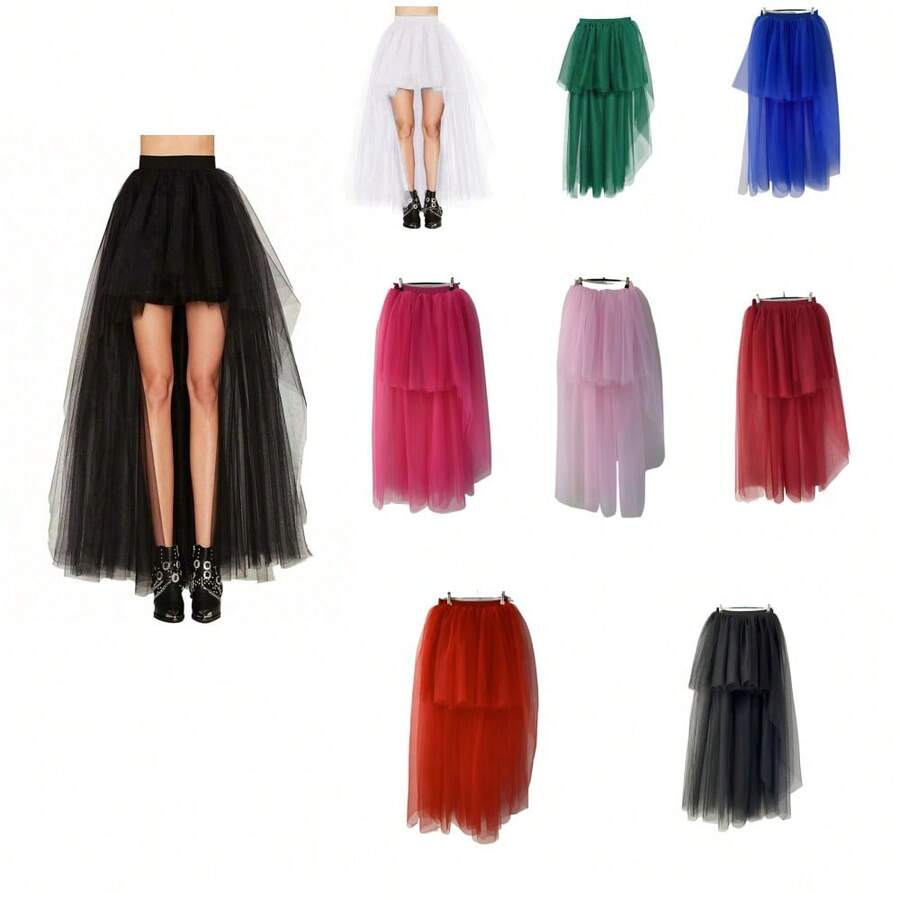 Women's Colorful Stylish Asymmetrical Tulle Skirt, Europe And America Design, Sexy Hem, Suitable For Daily Wear And Stage Performance - Multicolor - View 1