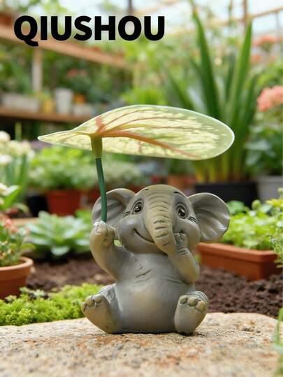 Creative Cute Gray Elephant Animal Ornaments, Outdoor Garden Decoration, Elephant Statues, Courtyard Micro Landscape Resin Statues