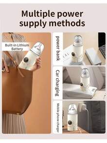 Upgrade Portable Bottle Warmer For Travel, 6 Temperature Settings With Smart Control & Night Light Display, Fast Heating, Long-Lasting Warmth 5-8H For Baby Feeding On-The-Go, Portable Travel Baby Bottle Warmer,Smart Portable Baby Bottle Warmer