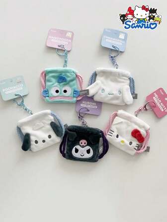  1 pieza Bolsa para auriculares Sanrio, bolsa de peluche con conejito blanco de orejas largas y lindas, bolsa bandolera, monedero, bolsa con cordón, bolsa para pañuelos