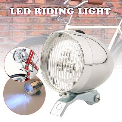 NetHong Vintage Bicycle Front Light 3 LED Bike Headlight MTB Flashlight Retro Design Cycling Head Lamp For Night Riding Black Silver