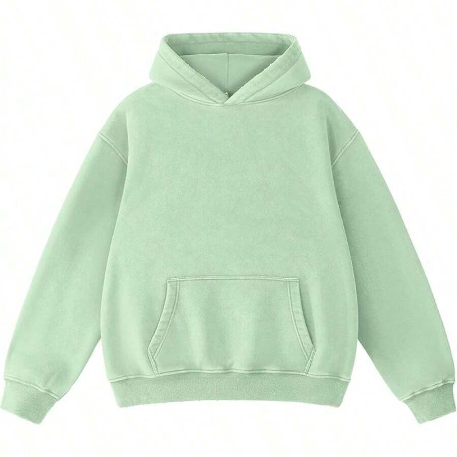FAIABLE Mens Hoodies Oversized Unisex Wash Hoodie Heavyweight Fleece Vintage Cotton Sweatshirt Men Women Streetwear - Sage Green - 查看 1