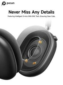Picun Wireless Over Ear Headphones With 52dB Hybrid ANC, Hi Res Audio, 140H Playtime, Dual Device Pairing, 5 Mic ENC System & Detachable Fabric Cushions All Day Comfort & Productivity
